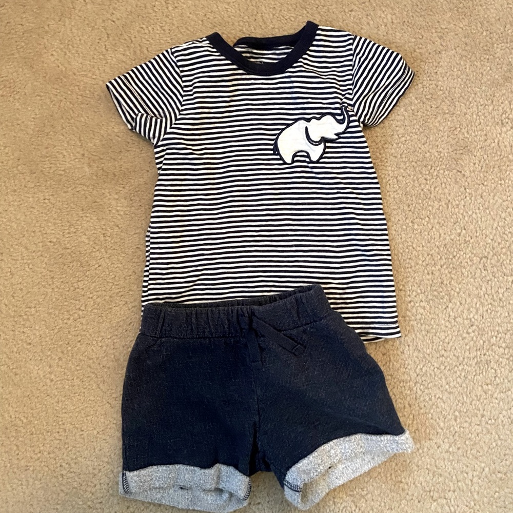Monica & Andy Navy Stripe Elephant Short Set